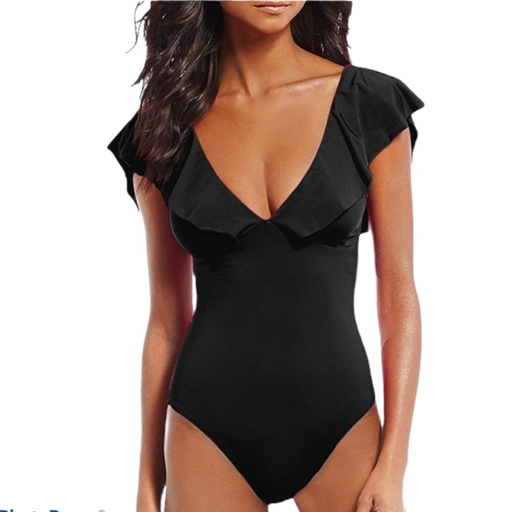 NWT AdoreShe Black Ruffle One Piece Swimsuit